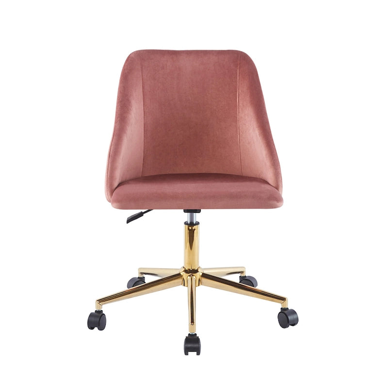 Chaise de bureau pivotante en velours, pieds chromés dorés