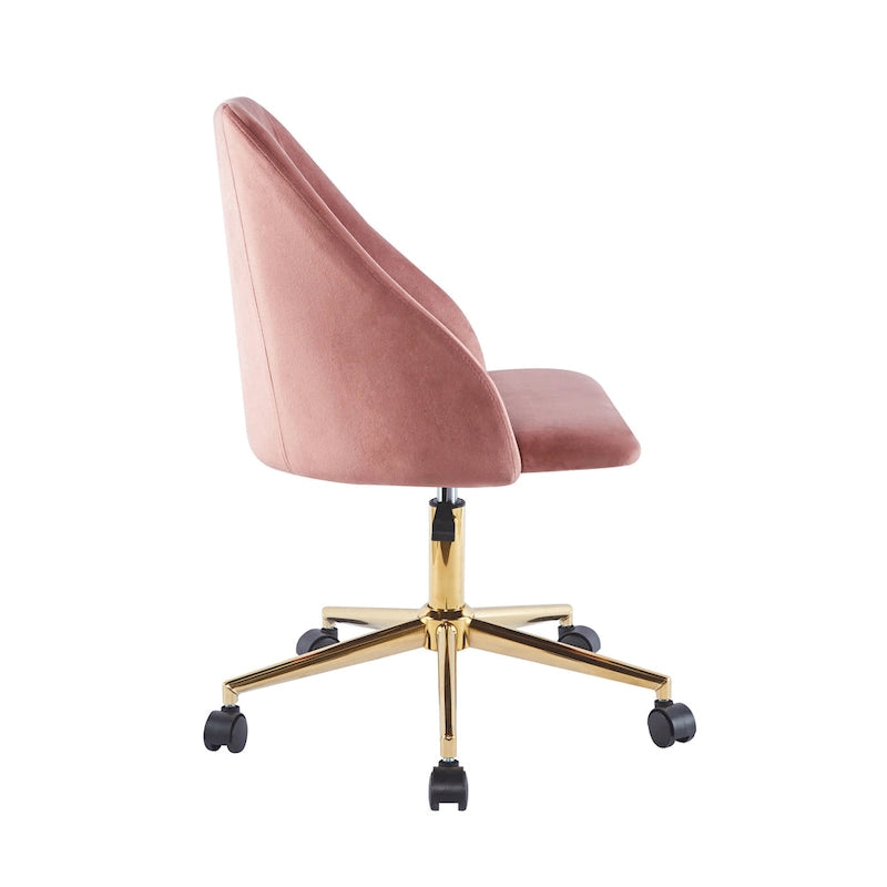 Chaise de bureau pivotante en velours, pieds chromés dorés