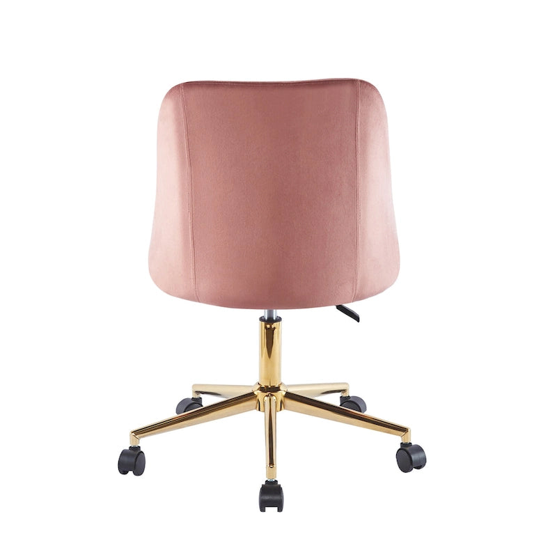Chaise de bureau pivotante en velours, pieds chromés dorés