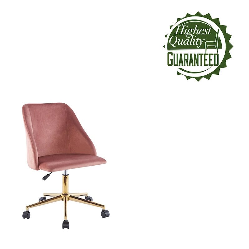 Chaise de bureau pivotante en velours, pieds chromés dorés