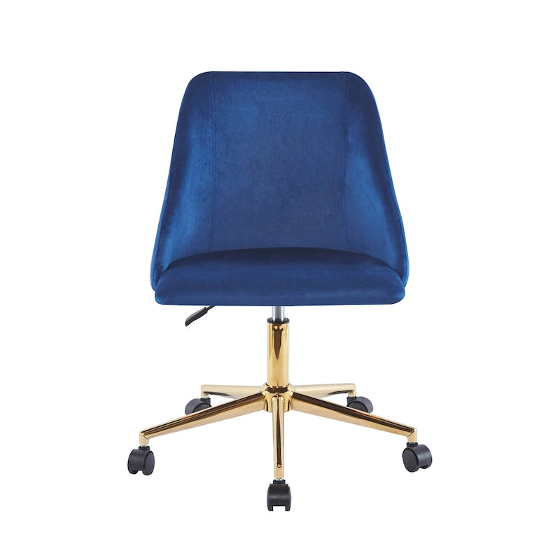 Chaise de bureau pivotante en velours, pieds chromés dorés
