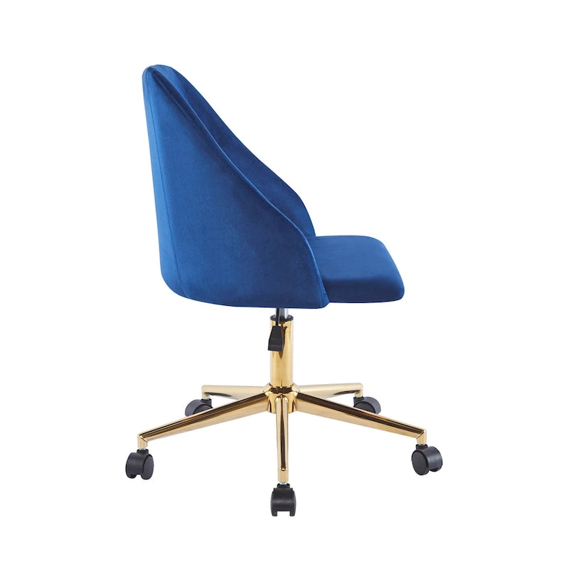 Chaise de bureau pivotante en velours, pieds chromés dorés