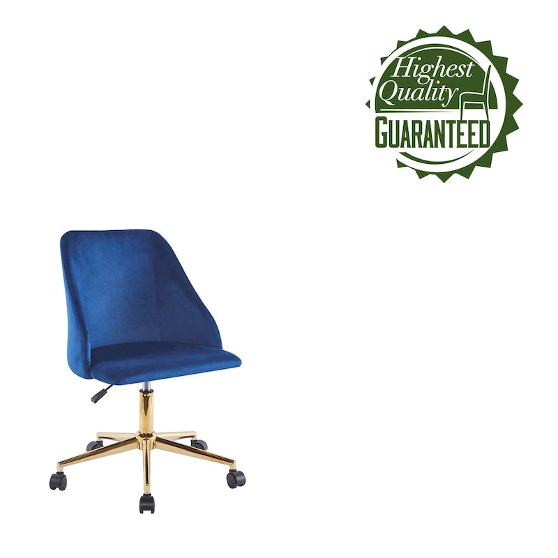 Chaise de bureau pivotante en velours, pieds chromés dorés