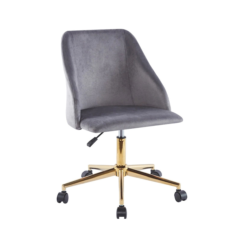 Chaise de bureau pivotante en velours, pieds chromés dorés
