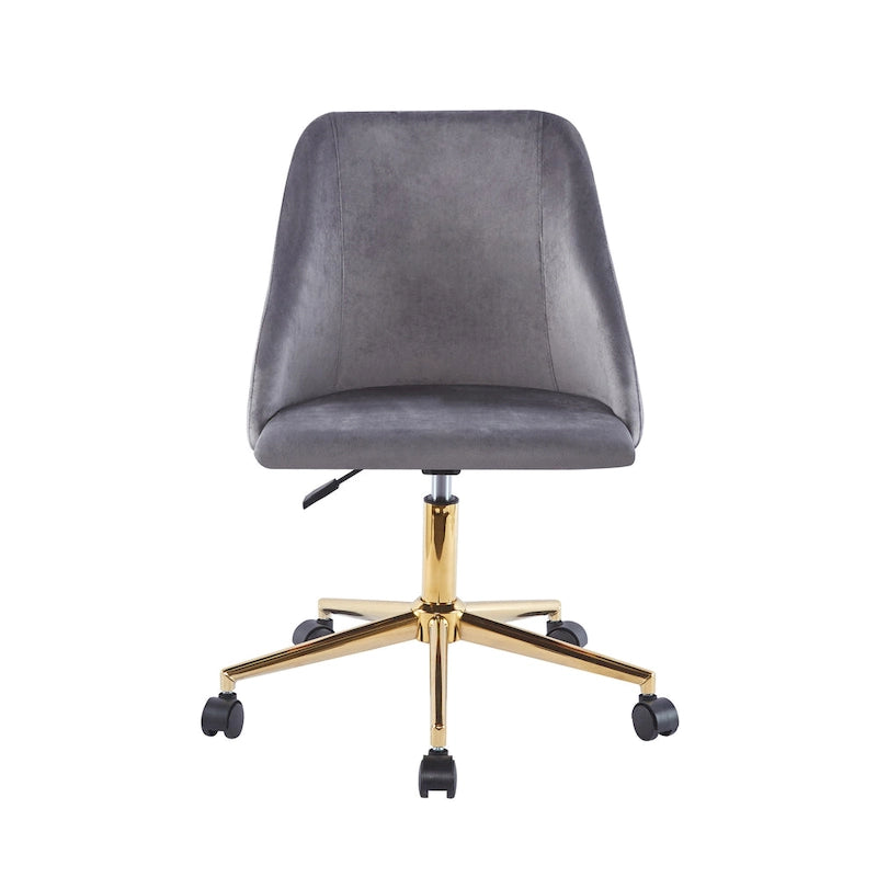 Chaise de bureau pivotante en velours, pieds chromés dorés