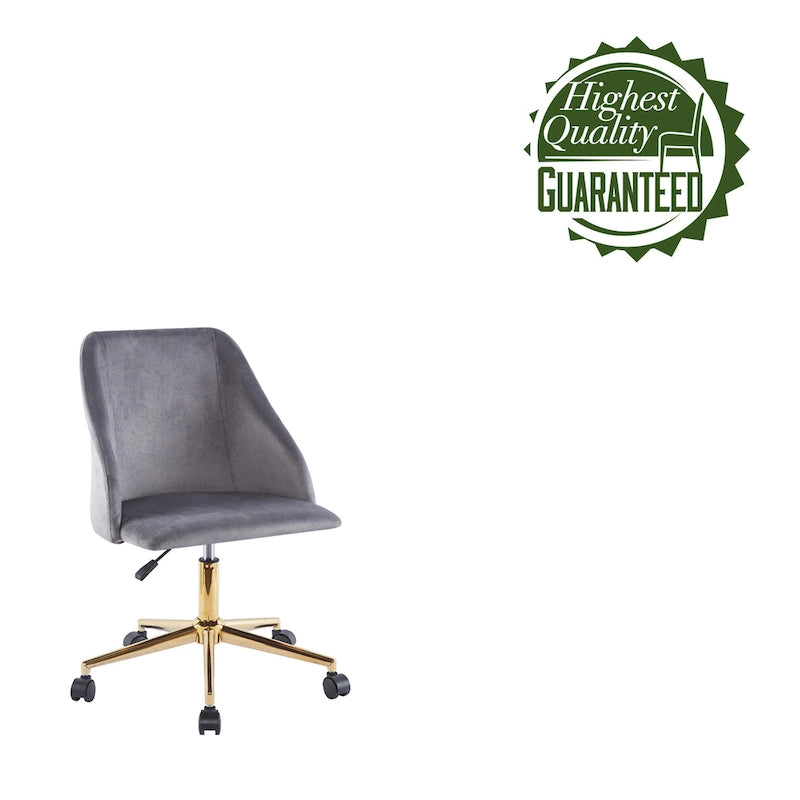 Chaise de bureau pivotante en velours, pieds chromés dorés