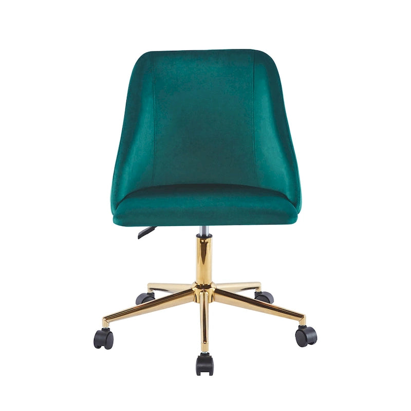 Chaise de bureau pivotante en velours, pieds chromés dorés