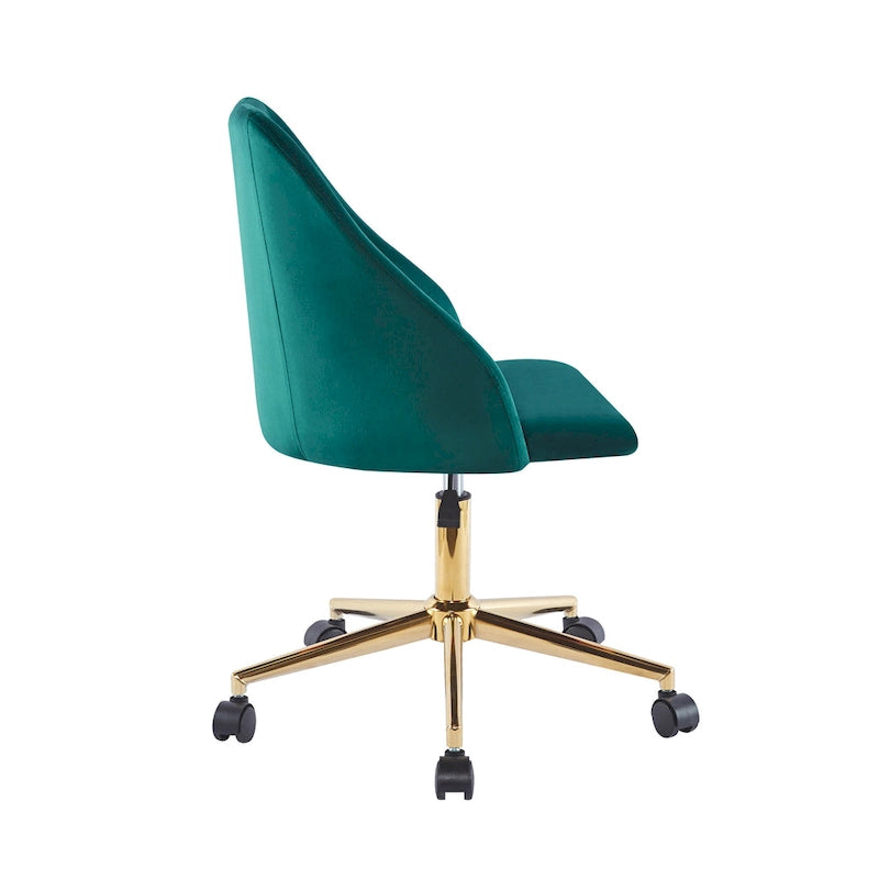 Chaise de bureau pivotante en velours, pieds chromés dorés