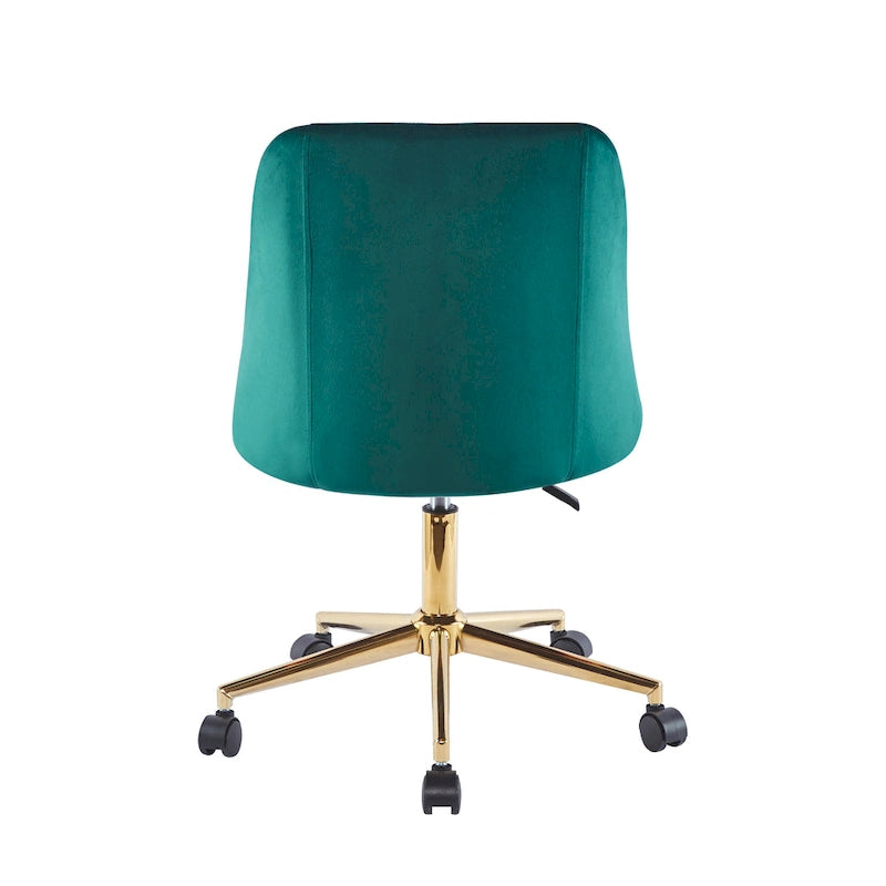 Chaise de bureau pivotante en velours, pieds chromés dorés