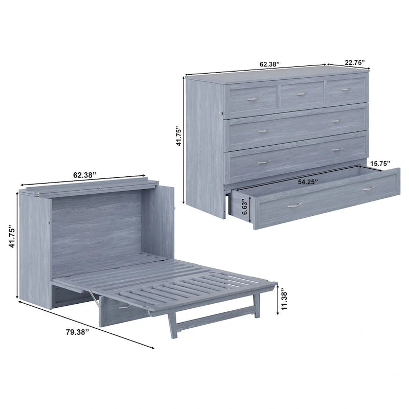 Queen-size Murphy-bedkast met matras in driftwood