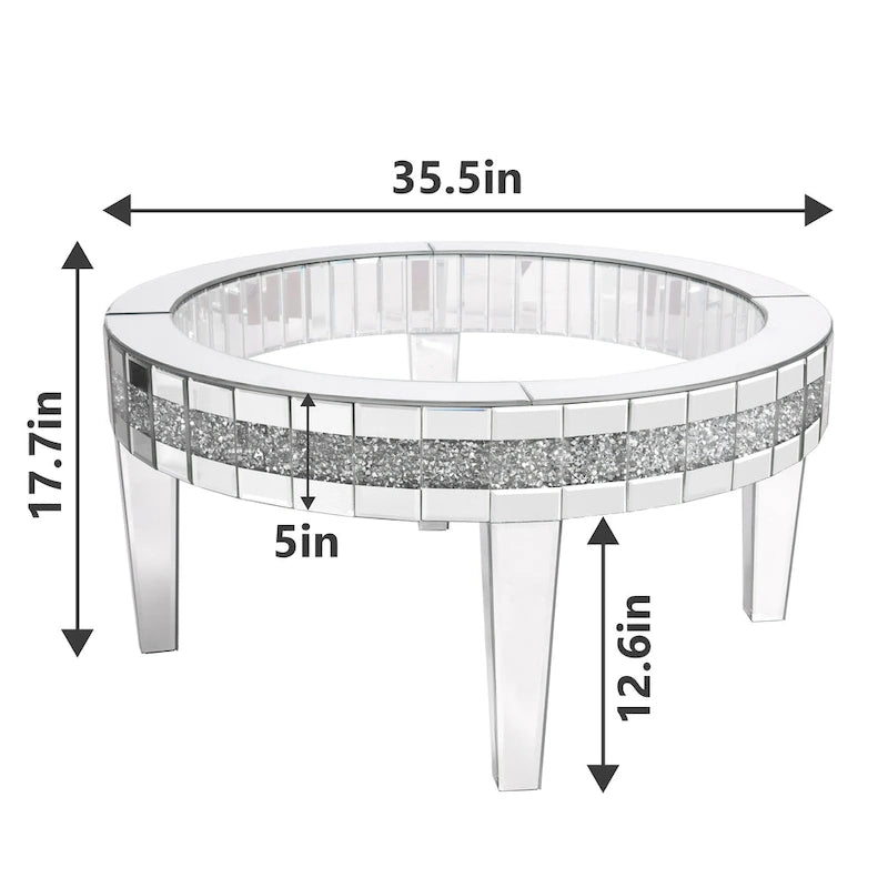 Round Glass Top Coffee Table with Crystal Inlay