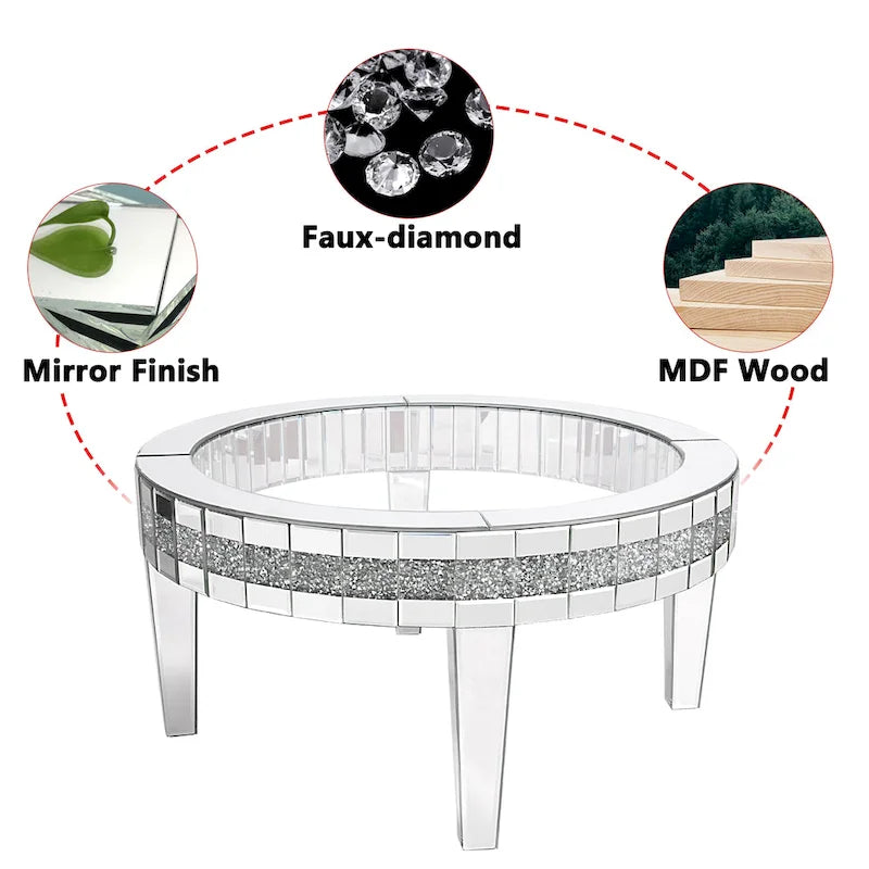 Round Glass Top Coffee Table with Crystal Inlay