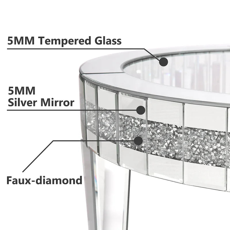 Round Glass Top Coffee Table with Crystal Inlay