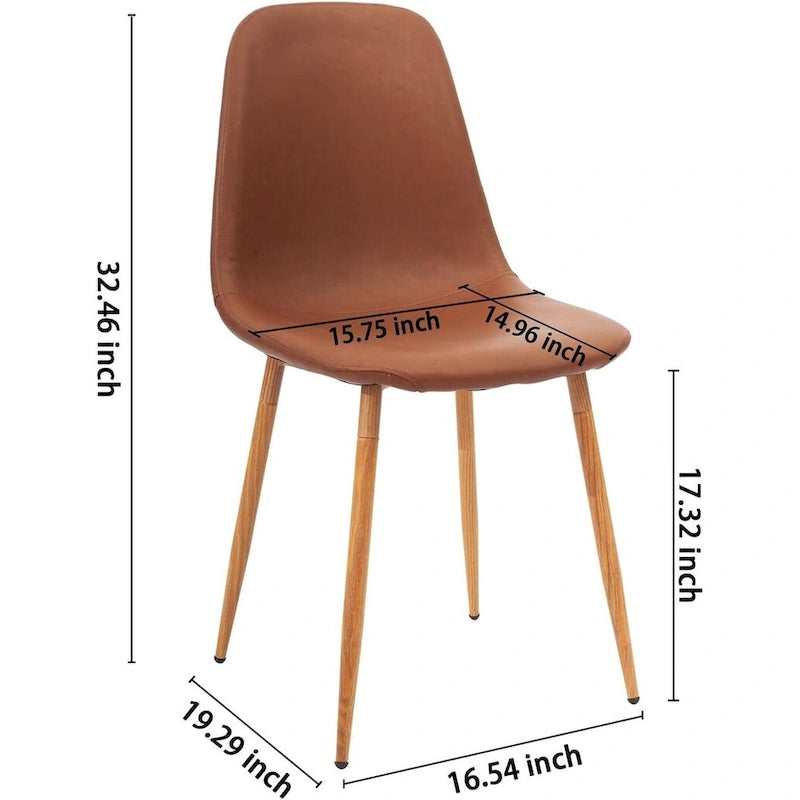 Washable PU Cushion Seat and Metal Legs Side Chair,Set of 4, Brown