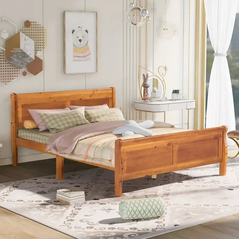 Drewniane łóżko platformowe Queen Size z wezgłowiem