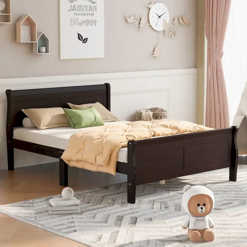 Holz-Plattformbett in Queen-Size mit Kopfteil