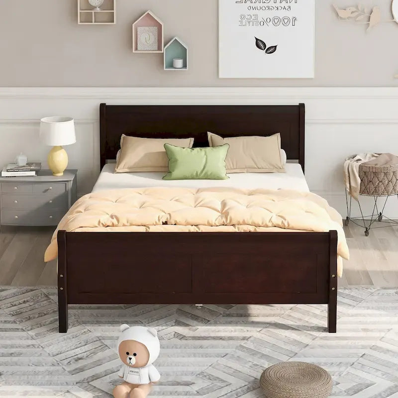 Holz-Plattformbett in Queen-Size mit Kopfteil