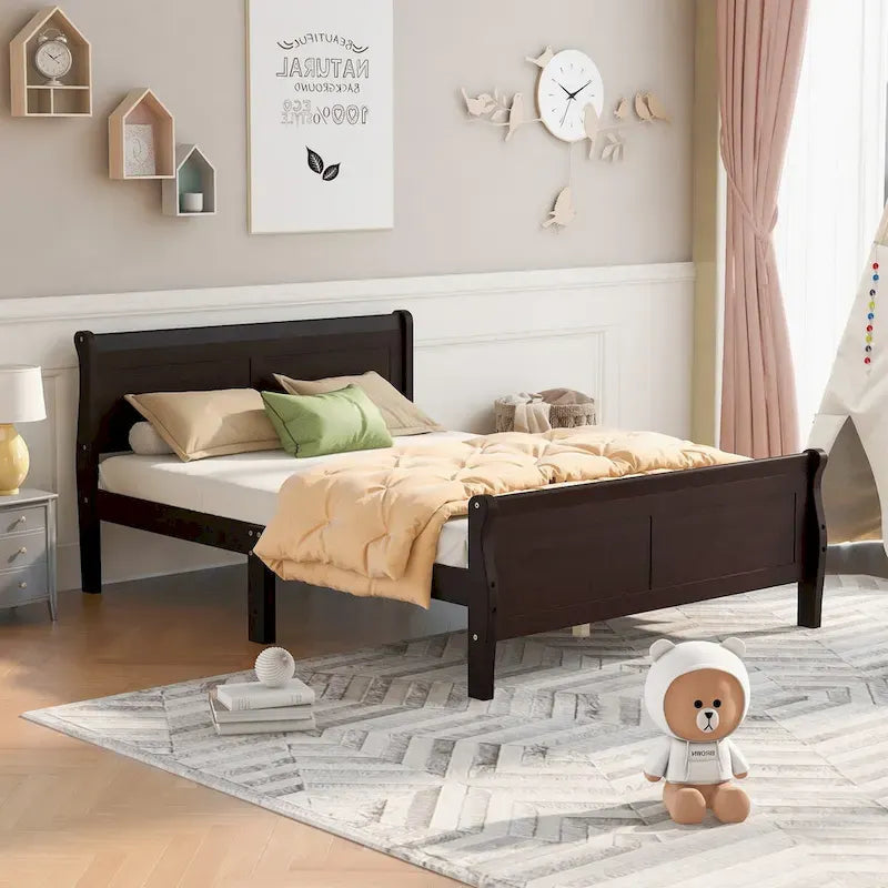 Holz-Plattformbett in Queen-Size mit Kopfteil