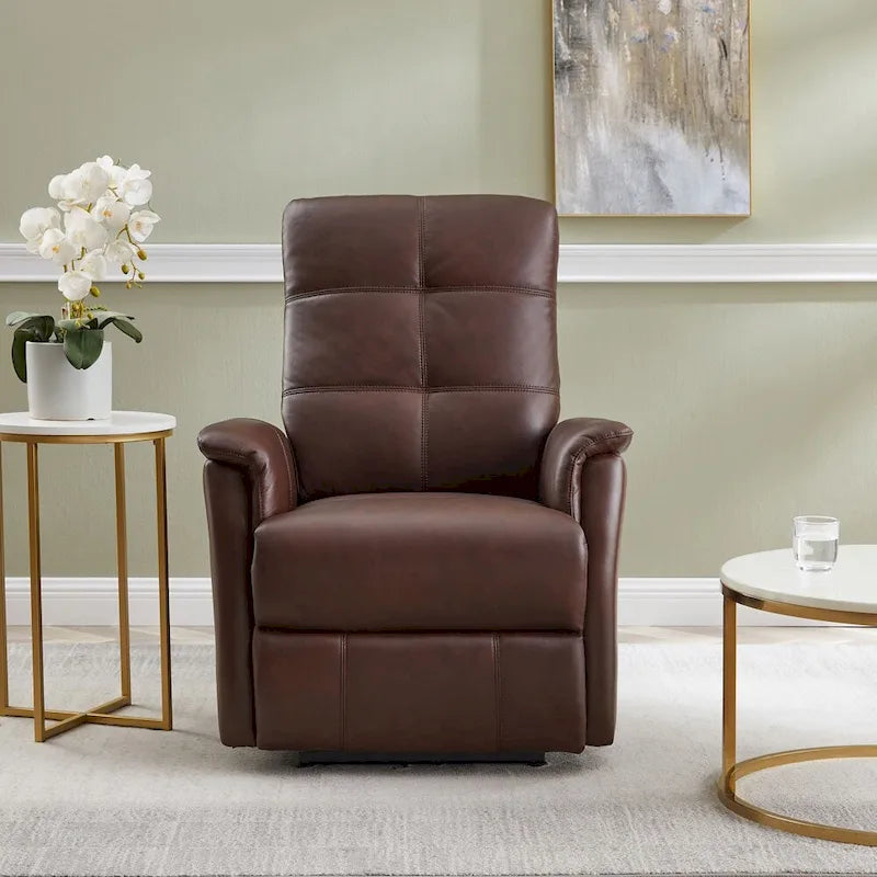 Relaxsessel aus Vollnarbenleder mit elektrisch verstellbarer Kopfstütze