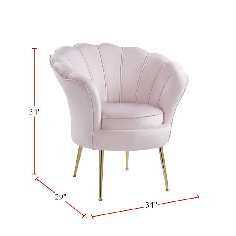 Velvet Scalloped Back Barrel Accent Chair with Metal Legs