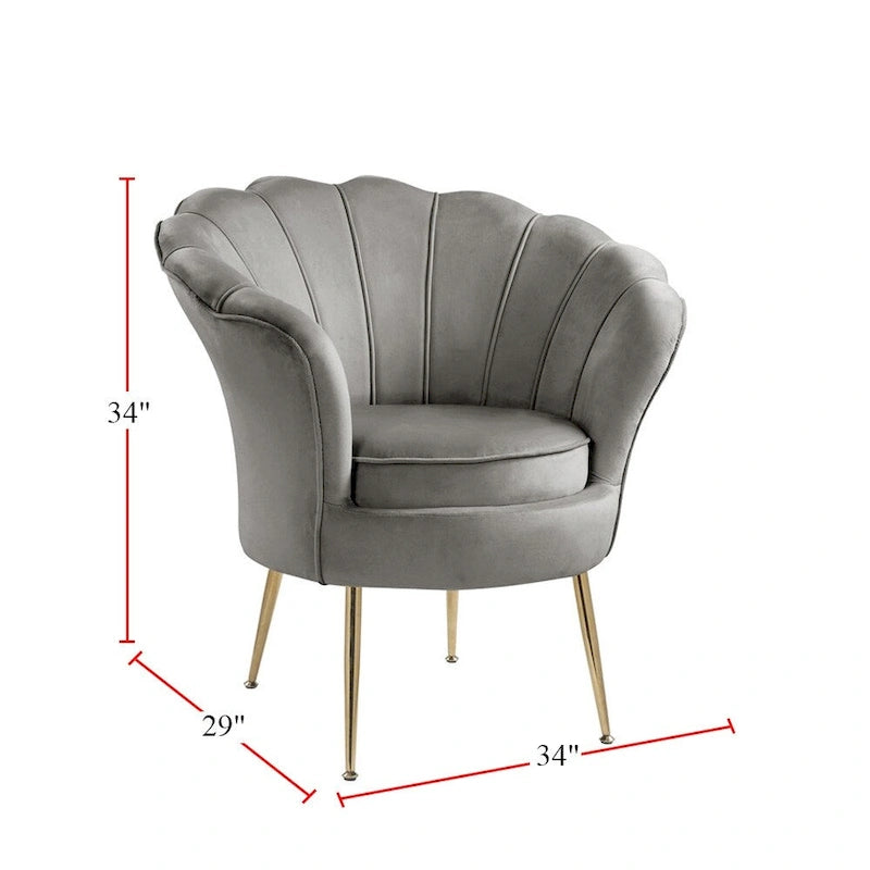 Velvet Scalloped Back Barrel Accent Chair with Metal Legs