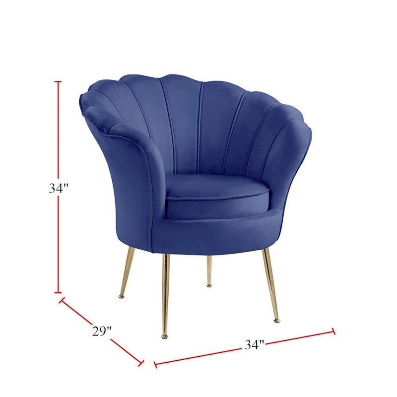 Velvet Scalloped Back Barrel Accent Chair with Metal Legs