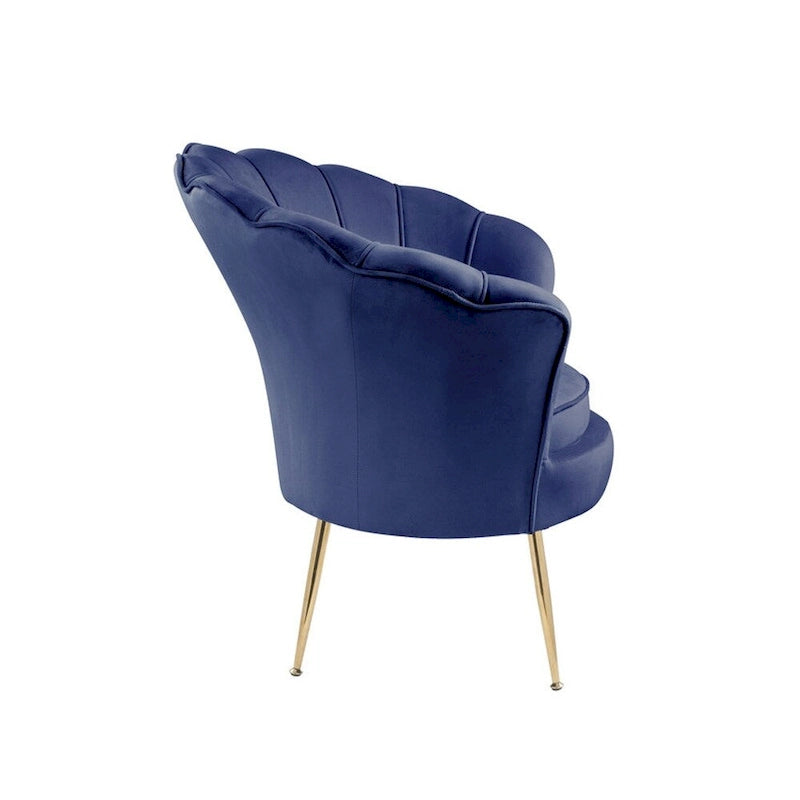 Velvet Scalloped Back Barrel Accent Chair with Metal Legs