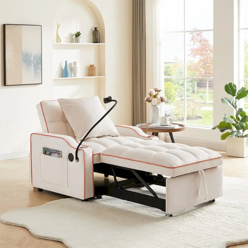 Convertible Sleeper Sofa Bed with USB-Port and Cup Holders