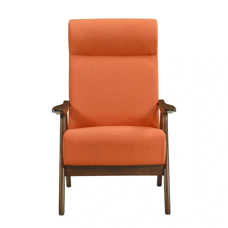 32 Inch Accent Chair Armchair, Orange Polyester Linen, Solid Wood