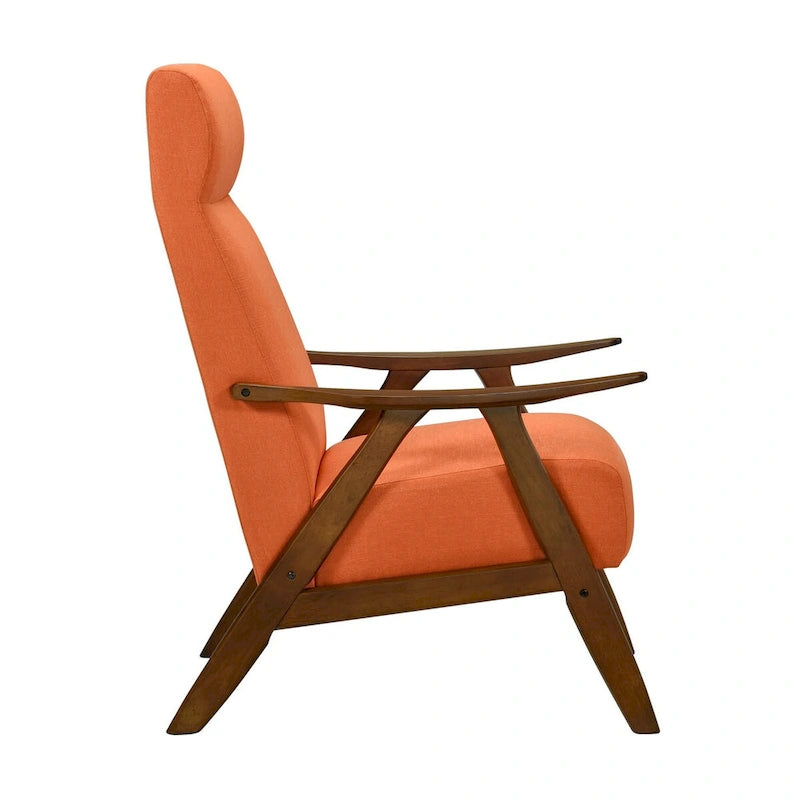 32 Inch Accent Chair Armchair, Orange Polyester Linen, Solid Wood