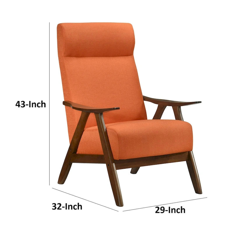 32 Inch Accent Chair Armchair, Orange Polyester Linen, Solid Wood