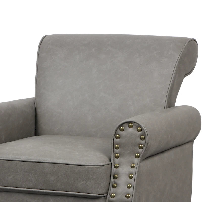 2 Set Nailheads Accent Chair Faux Leather Armchair