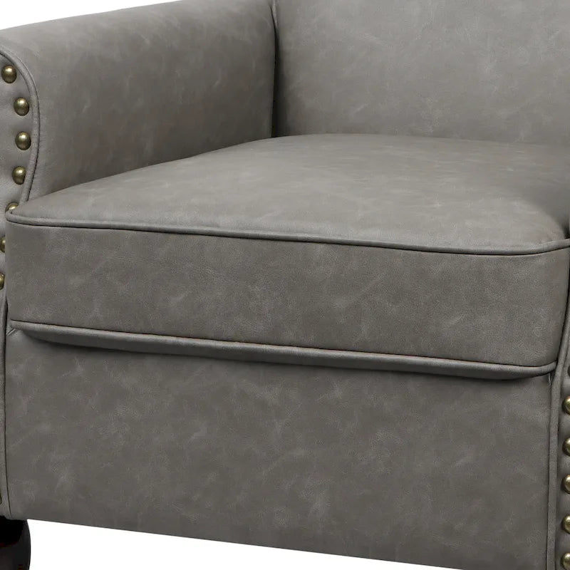 2 Set Nailheads Accent Chair Faux Leather Armchair