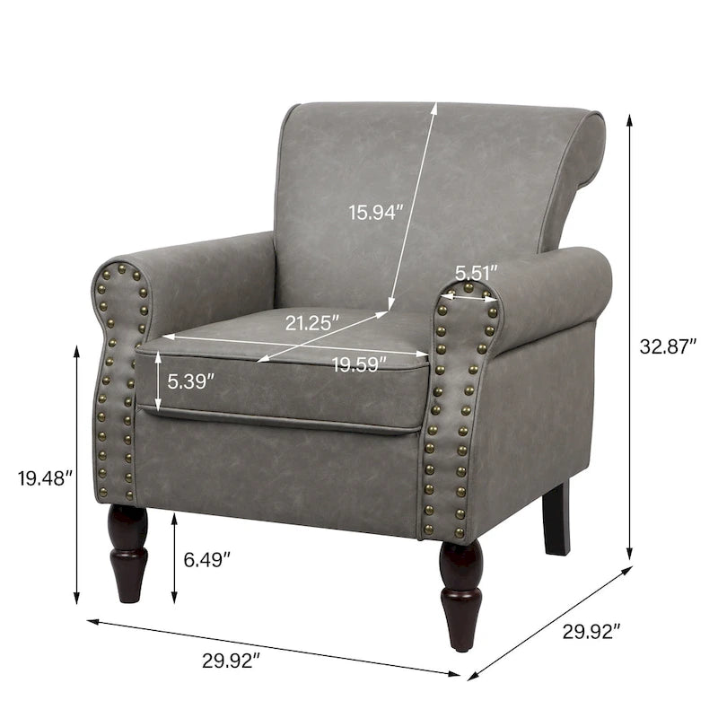 2 Set Nailheads Accent Chair Faux Leather Armchair