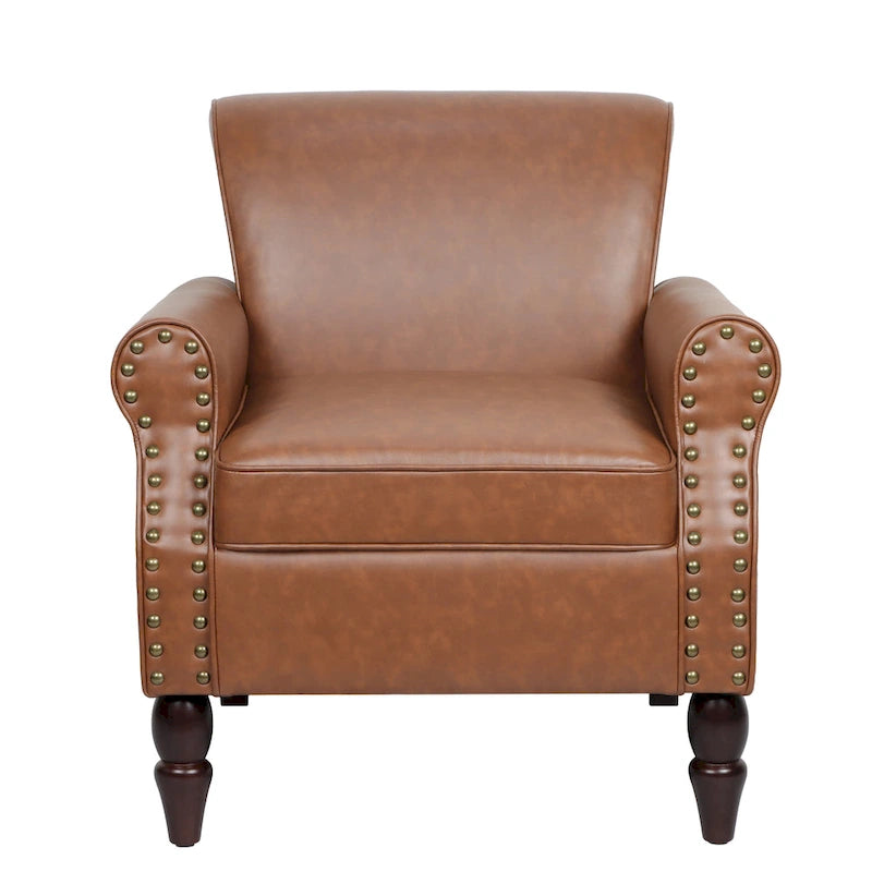 2 Set Nailheads Accent Chair Faux Leather Armchair