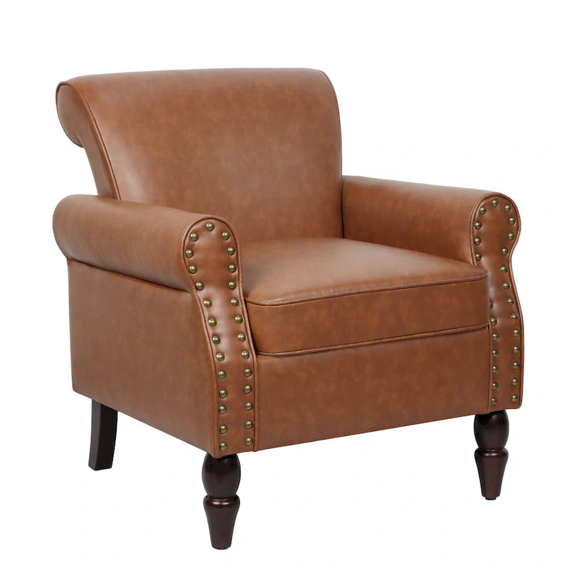 2 Set Nailheads Accent Chair Faux Leather Armchair