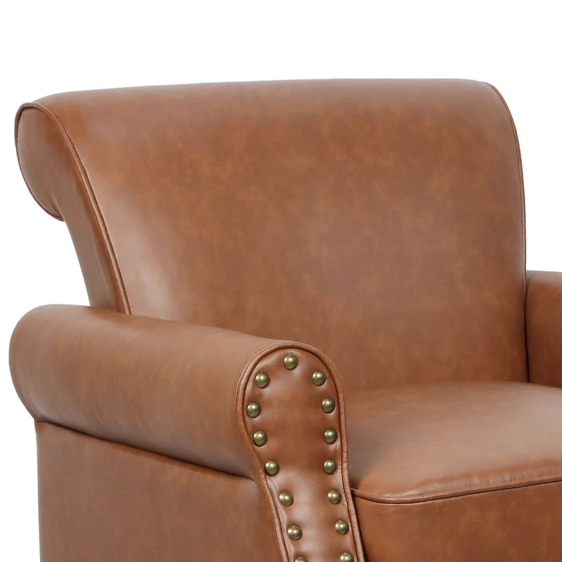 2 Set Nailheads Accent Chair Faux Leather Armchair