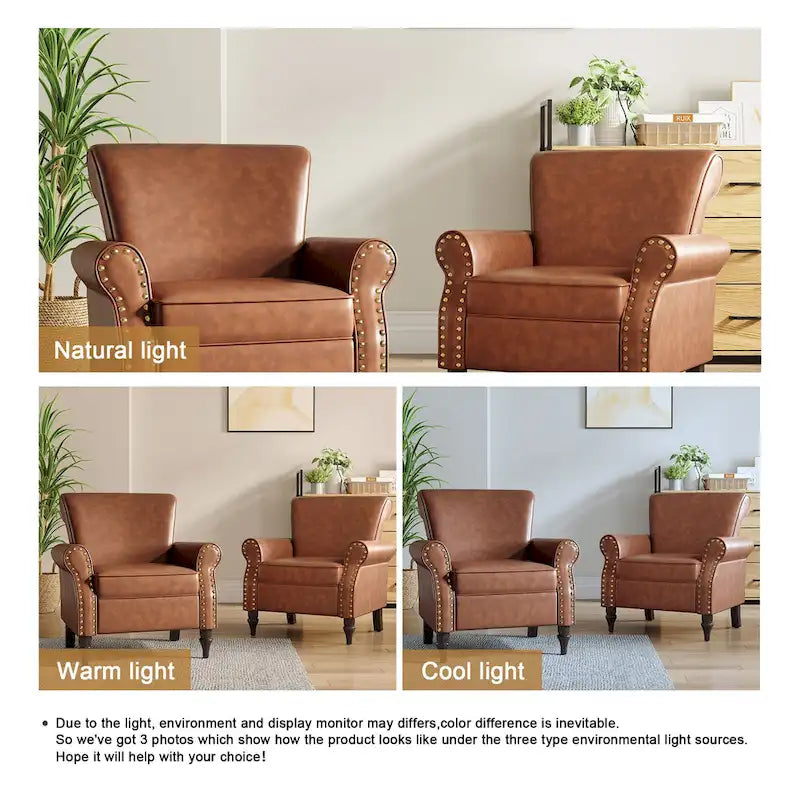 2 Set Nailheads Accent Chair Faux Leather Armchair