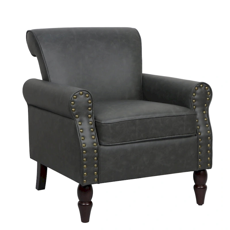 2 Set Nailheads Accent Chair Faux Leather Armchair