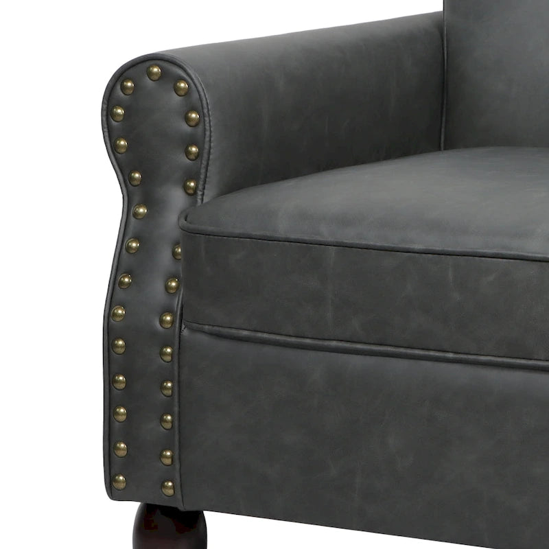 2 Set Nailheads Accent Chair Faux Leather Armchair