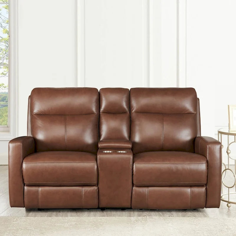 Hydeline Vienna Zero Gravity Power Recline and Headrest Top Grain Leather Loveseat with Console