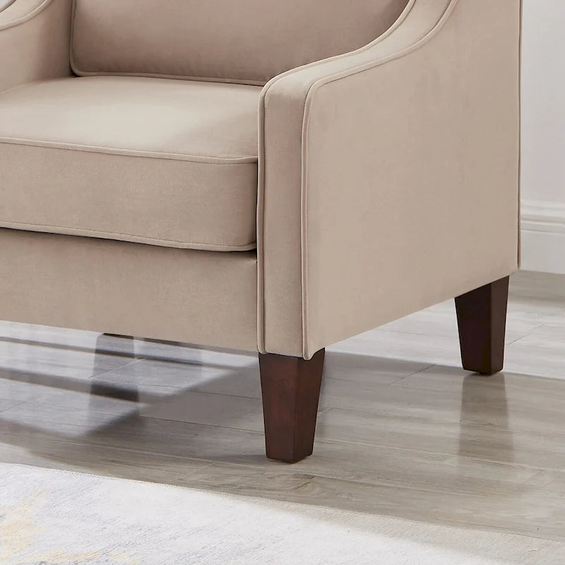 Sessel, Wohnzimmer-Einsitzer-Sofa mit Holzbeinen, gepolsterter Samt-Akzentsessel