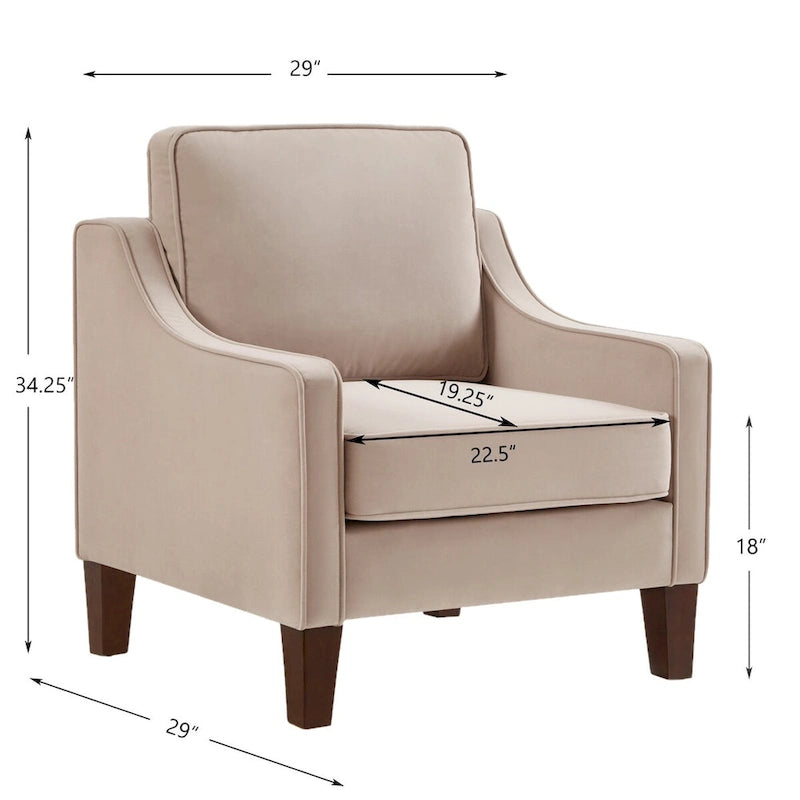 Sessel, Wohnzimmer-Einsitzer-Sofa mit Holzbeinen, gepolsterter Samt-Akzentsessel