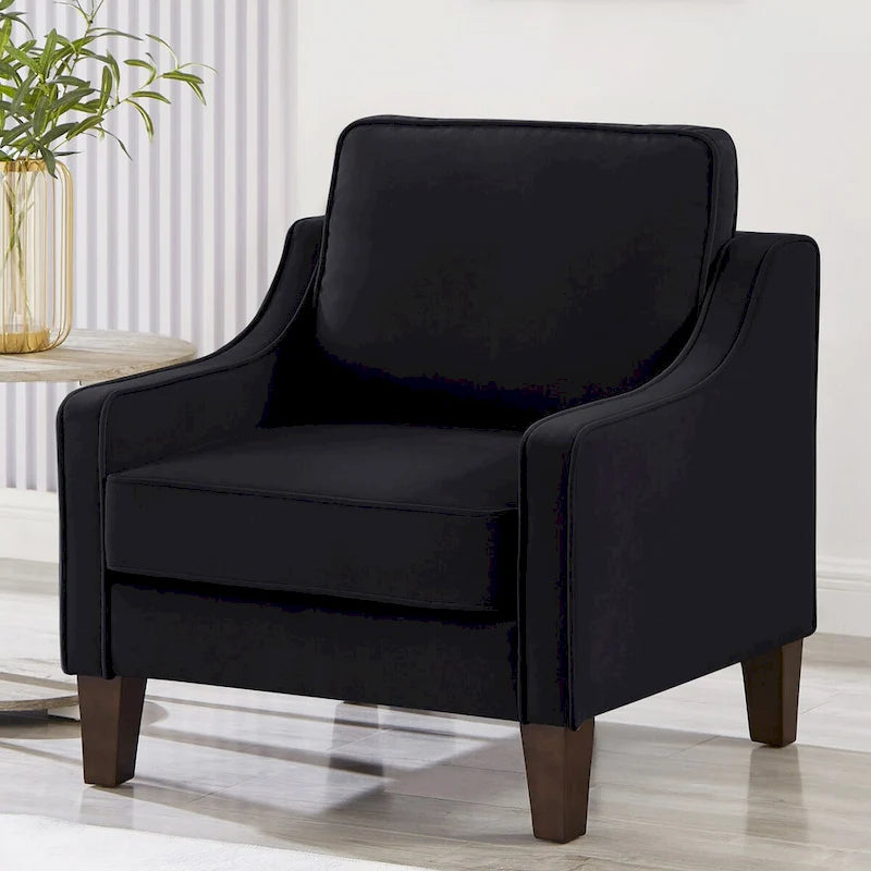 Sessel, Wohnzimmer-Einsitzer-Sofa mit Holzbeinen, gepolsterter Samt-Akzentsessel