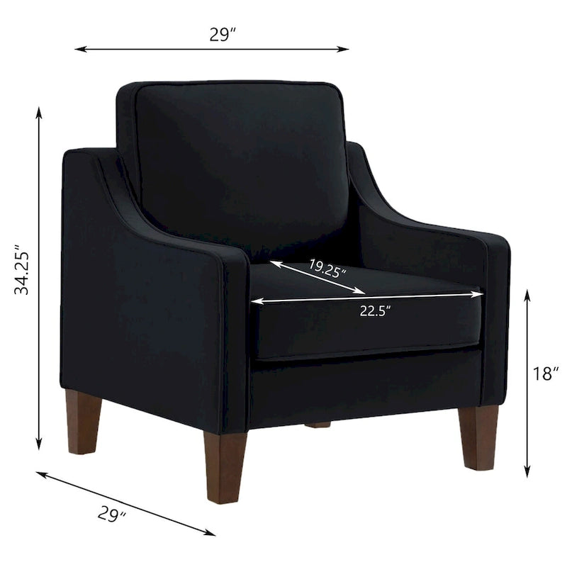 Sessel, Wohnzimmer-Einsitzer-Sofa mit Holzbeinen, gepolsterter Samt-Akzentsessel