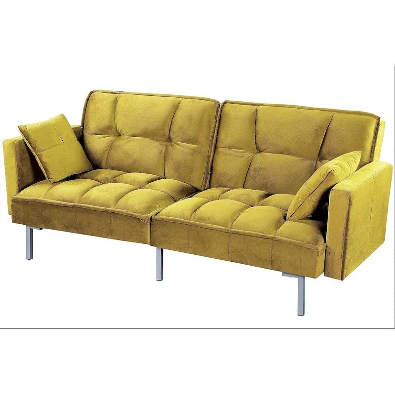 Rozkládací pohovka s funkcí spaní, sametová rozkládací pohovka s tuftovaným designem v mid-century stylu a kovovými nohami