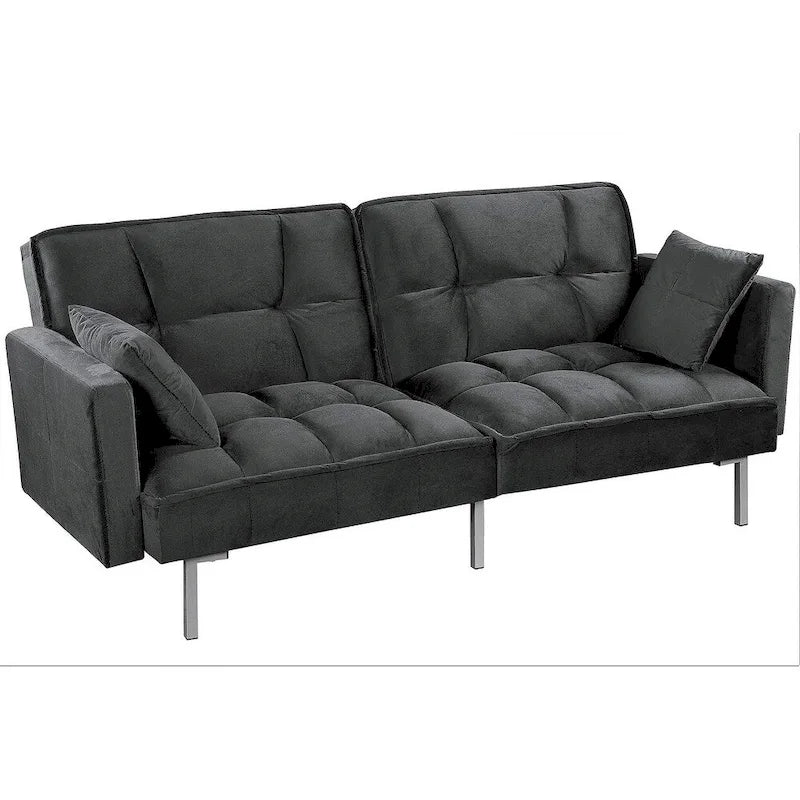 Rozkládací pohovka s funkcí spaní, sametová rozkládací pohovka s tuftovaným designem v mid-century stylu a kovovými nohami