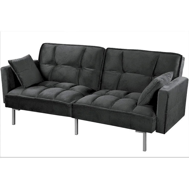 Rozkládací pohovka s funkcí spaní, sametová rozkládací pohovka s tuftovaným designem v mid-century stylu a kovovými nohami