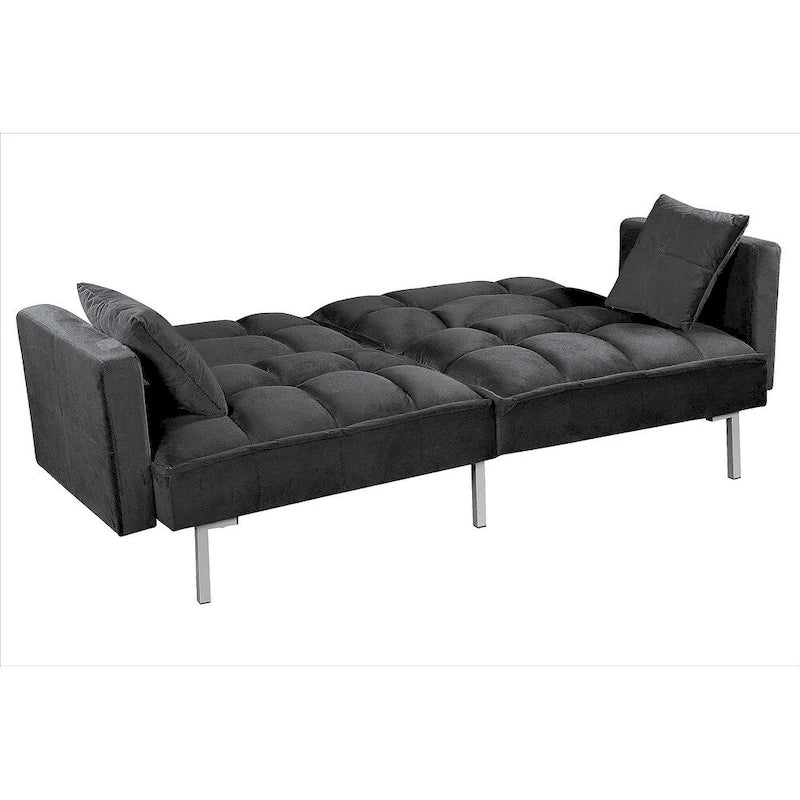 Rozkládací pohovka s funkcí spaní, sametová rozkládací pohovka s tuftovaným designem v mid-century stylu a kovovými nohami