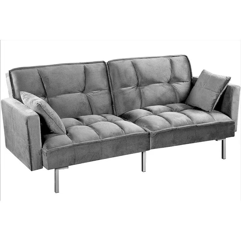 Rozkládací pohovka s funkcí spaní, sametová rozkládací pohovka s tuftovaným designem v mid-century stylu a kovovými nohami